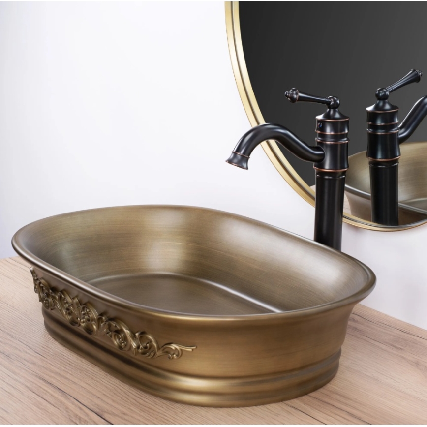REA-U3305 - Munkalapra szerelhető mosdó WILMA RUSTIC 38x55 cm kerámia/rézszínű