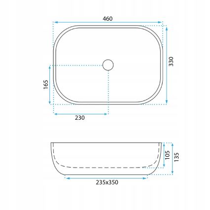 REA-U3324 - BELINDA ráépíthető mosdó 33x46 cm kerámia/szürke/kőhatású