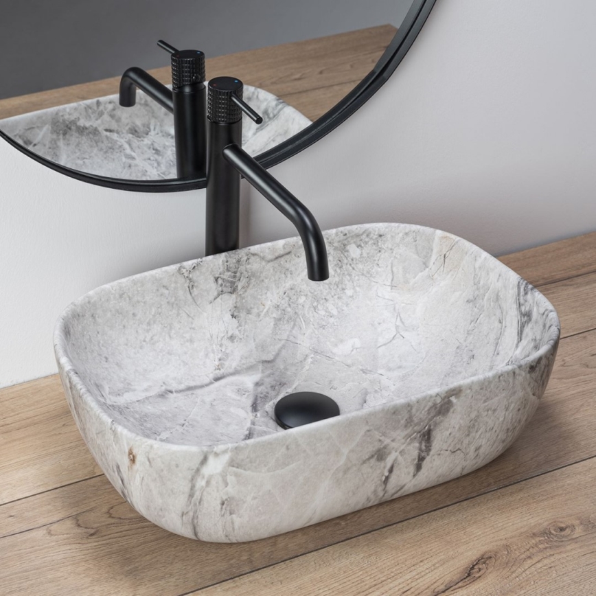 REA-U3800 - Ráültethető mosdó LIVIA 33,5x46,5 cm kerámia/szürke/kőhatású