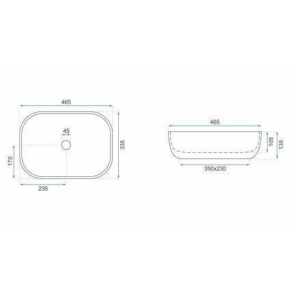 REA-U3800 - Ráültethető mosdó LIVIA 33,5x46,5 cm kerámia/szürke/kőhatású