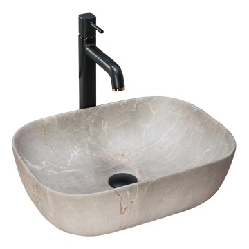 REA-U3802 - Ráültethető mosdó LIVIA 33,5x46,5 cm kerámia/szürke/márvány dekor