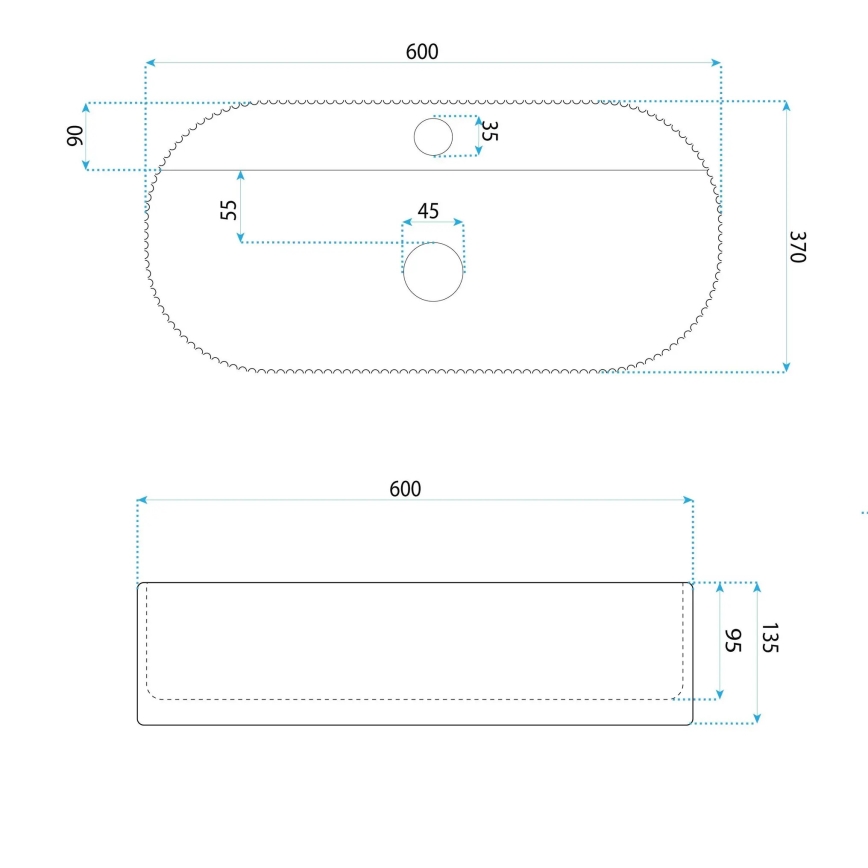 REA-U4002 - Ráépíthető mosdó MARCELA 37x60 cm kerámia/fényes fehér
