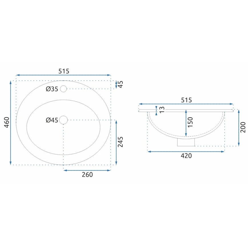 REA-U4122 - Beépíthető mosdó DALIA 46x51,5 cm kerámia/fényes fehér