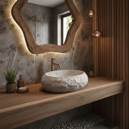 REA-U4332 - Ráépíthető mosdó MIKA 38x50 cm bézs/szürke/kőhatású