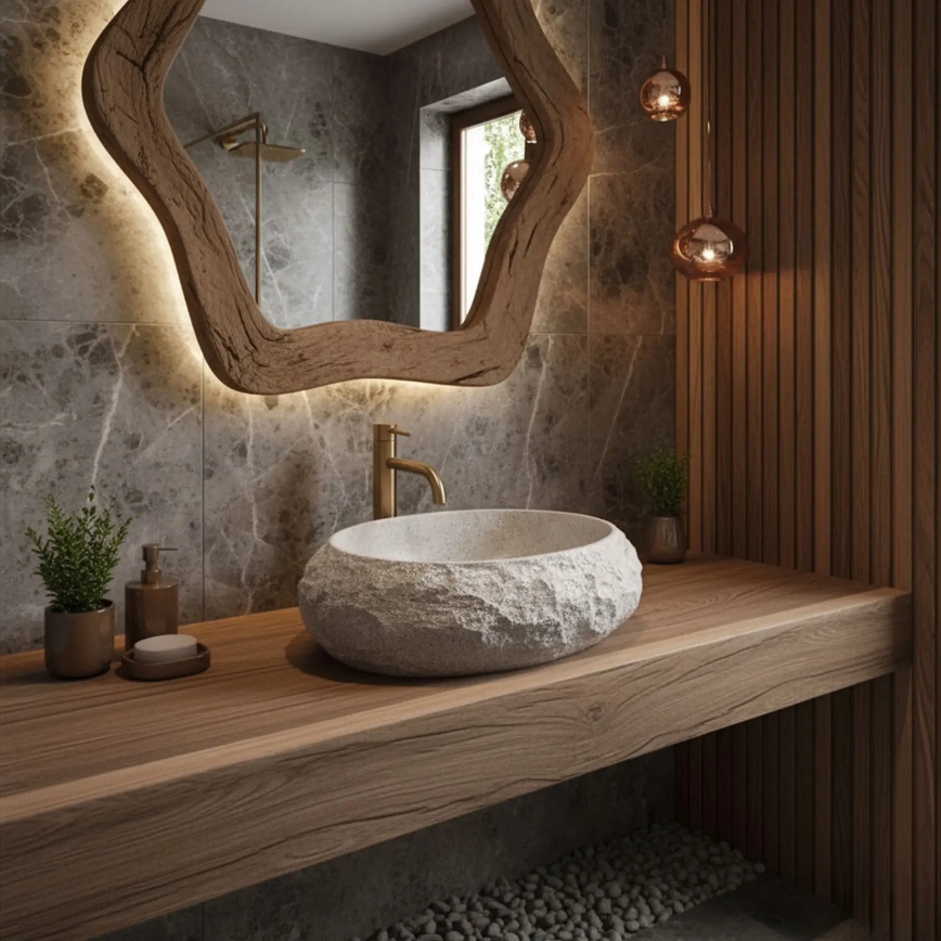 REA-U4332 - Ráépíthető mosdó MIKA 38x50 cm bézs/szürke/kőhatású