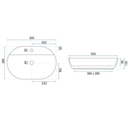 REA-U4620 - Ráépíthető mosdó AURA 38,5x50,5 cm kerámia/fényes fehér