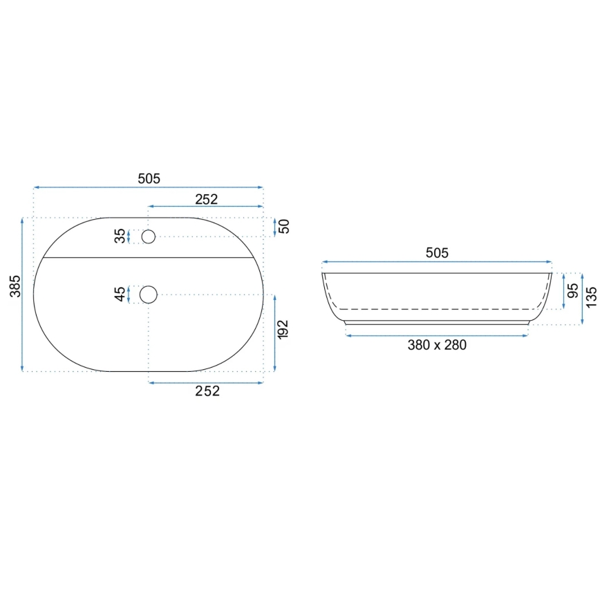 REA-U4620 - Ráépíthető mosdó AURA 38,5x50,5 cm kerámia/fényes fehér