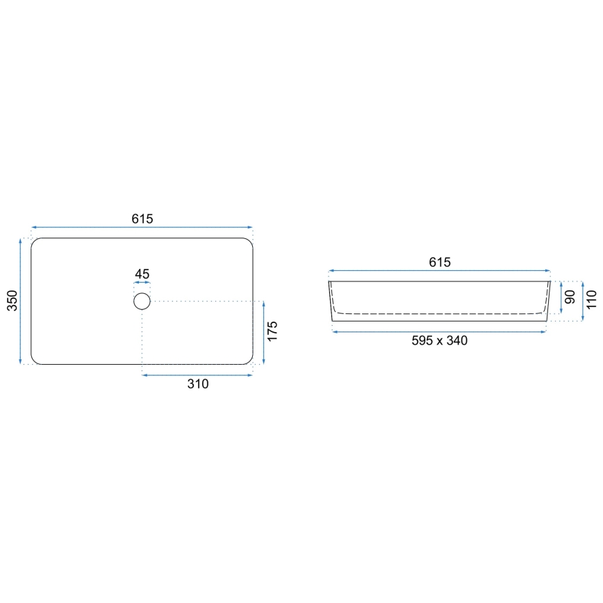 REA-U4800 - Ráépíthető mosdó DENIS 35x61,5 cm kerámia/fényes fehér