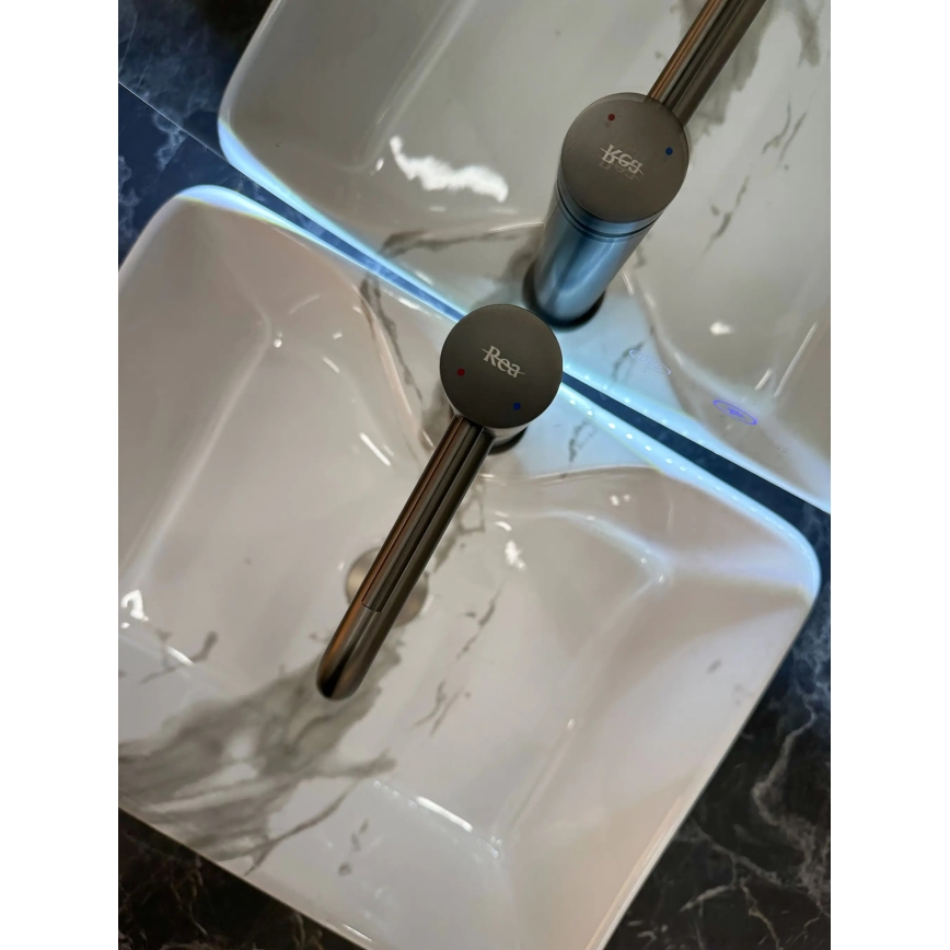 REA-U5052 - Ráépíthető mosdó KELLY 38x49 cm kerámia/fehér/márványmintás dekor