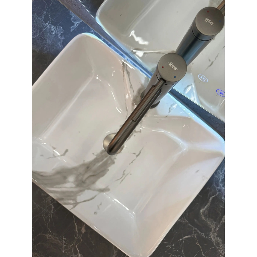 REA-U5052 - Ráépíthető mosdó KELLY 38x49 cm kerámia/fehér/márványmintás dekor