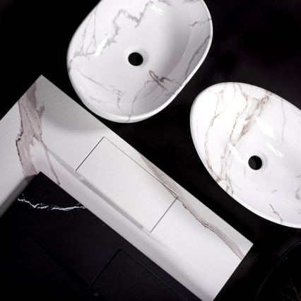 REA-U5052 - Ráépíthető mosdó KELLY 38x49 cm kerámia/fehér/márványmintás dekor