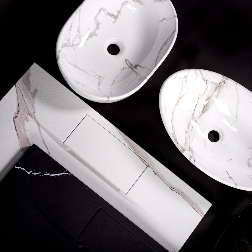 REA-U5052 - Ráépíthető mosdó KELLY 38x49 cm kerámia/fehér/márványmintás dekor