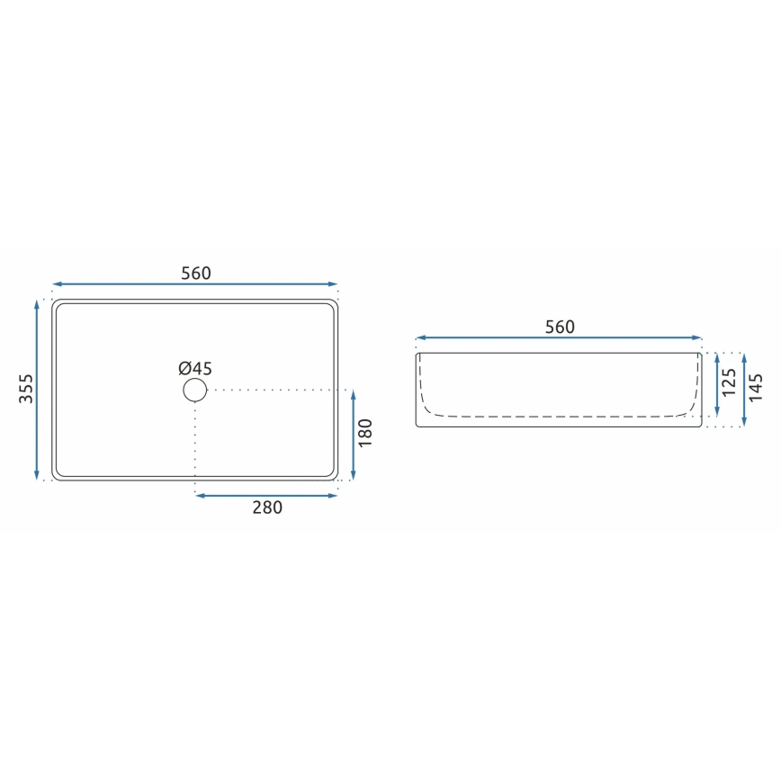 REA-U5055 - Ráültethető mosdó BERTA 35,5x56 cm kerámia/fényes fehér