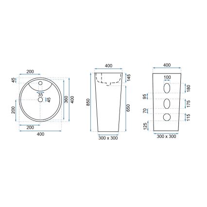 REA-U5635 - Szabadon álló BLANKA mosdó 85x40 cm kerámia/fényes fehér