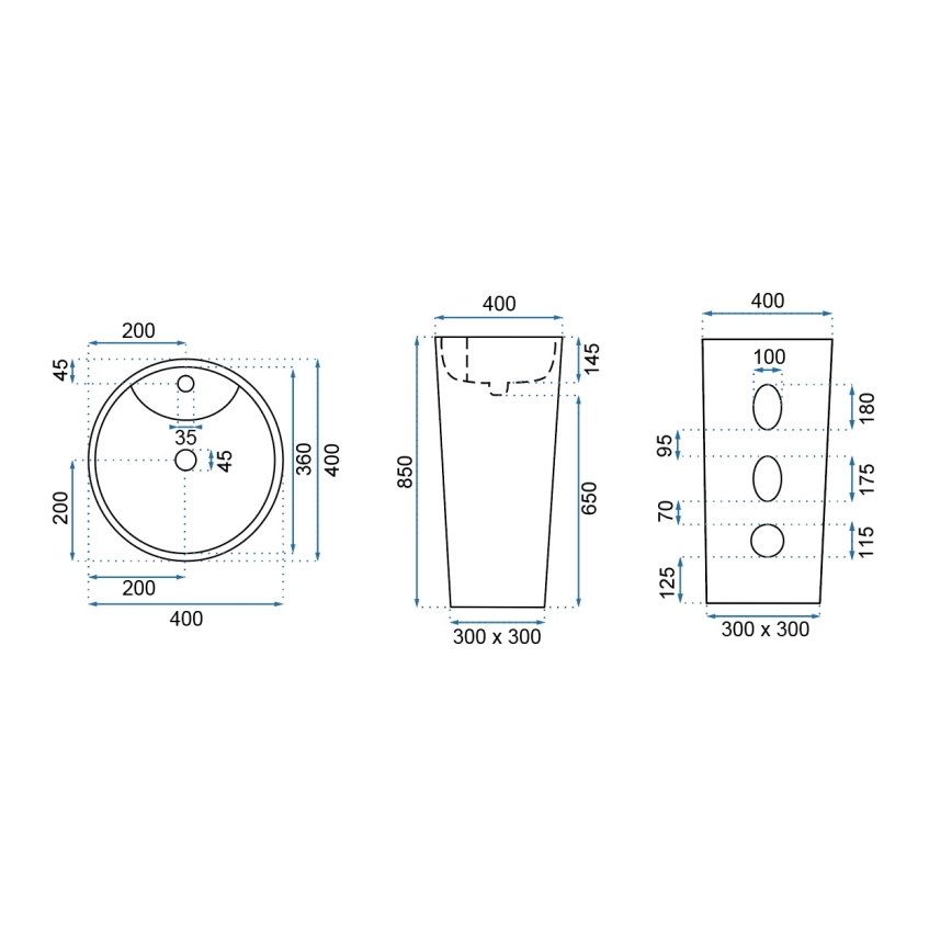 REA-U5635 - Szabadon álló BLANKA mosdó 85x40 cm kerámia/fényes fehér