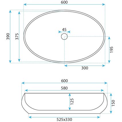 REA-U5660 - Ráépíthető mosdó MAYA 39x60 cm kerámia/fényes fehér
