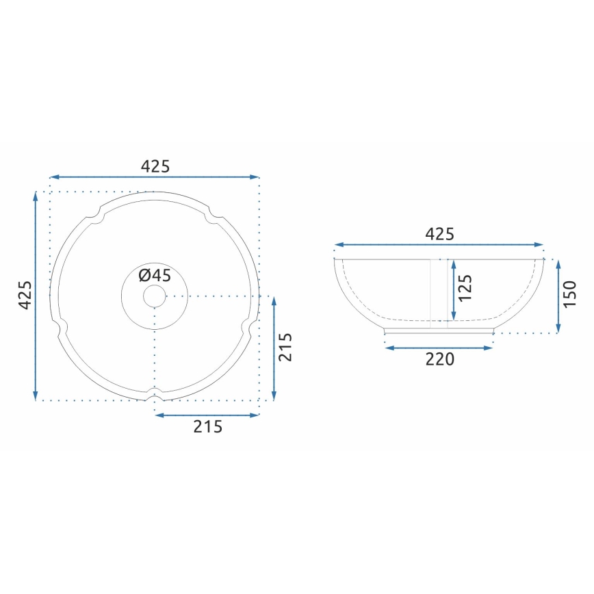 REA-U5666 - VIVIEN ráültethető mosdó Ø 42,5 cm, kerámia/ornamentális minta