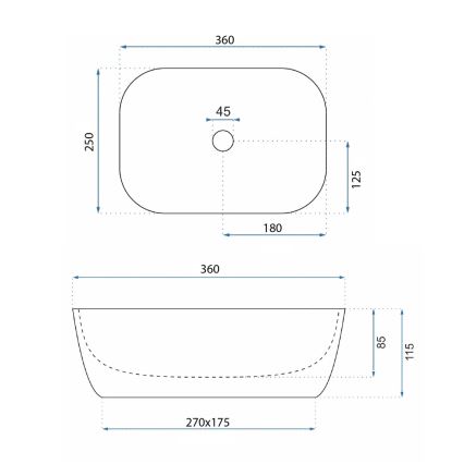 REA-U5667 - Munkalapra szerelhető mosdó BELINDA MINI 25x36 cm kerámia/fényes fehér