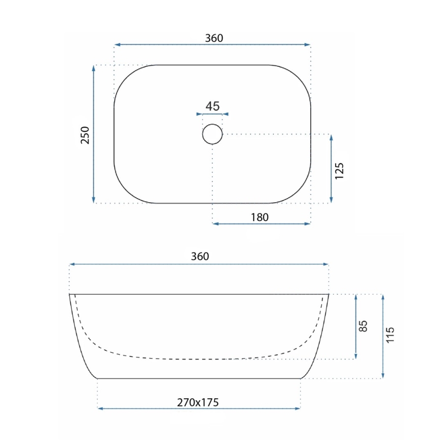 REA-U5667 - Munkalapra szerelhető mosdó BELINDA MINI 25x36 cm kerámia/fényes fehér