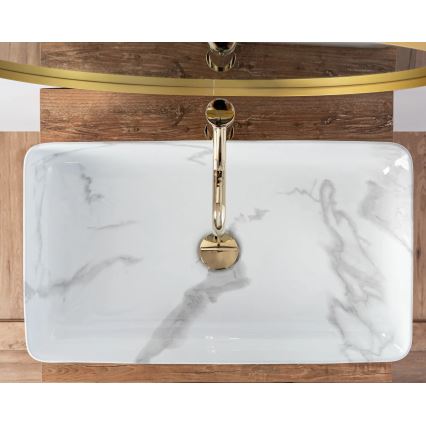 REA-U5896 - Ráültethető mosdó DENIS 35x61,5 cm kerámia/márvány dekor