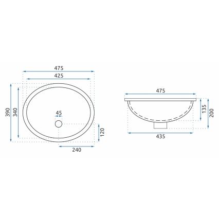 REA-U6330 - Süllyesztett mosdó NEL 39x47,5 cm kerámia/fényes fehér