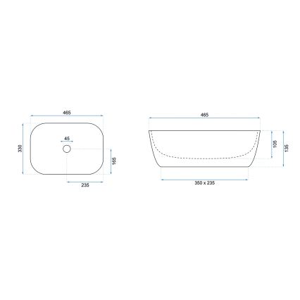 REA-U6332 - BELINDA ráépíthető mosdó 33x46,5 cm kerámia/fekete/fehér