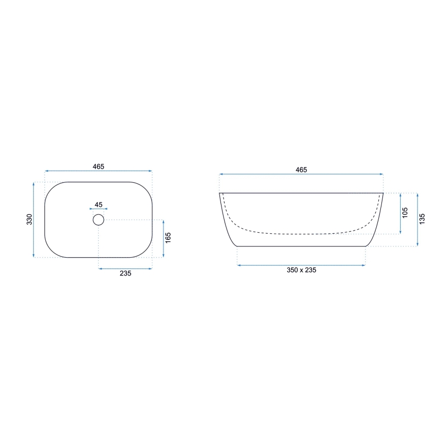 REA-U6332 - BELINDA ráépíthető mosdó 33x46,5 cm kerámia/fekete/fehér