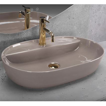 REA-U6381 - Ráültethető mosdó AURA 41x61 cm kerámia/fényes barna