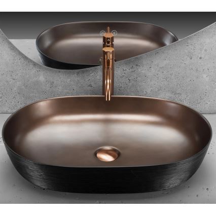 REA-U6383 - CLEO 41x60,5 cm ráépíthető mosdókagyló kerámia/fekete/szálcsiszolt réz