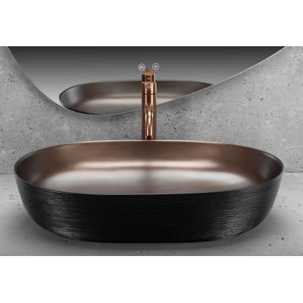 REA-U6383 - CLEO 41x60,5 cm ráépíthető mosdókagyló kerámia/fekete/szálcsiszolt réz