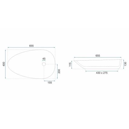 REA-U6501 - GRETA pultra szerelhető mosdó 40x65,5 cm kerámia/kőhatású