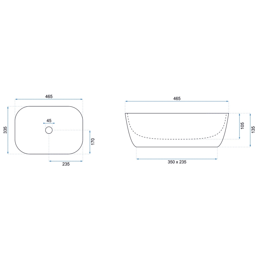 REA-U6521 - Ráépíthető mosdó BELINDA 33,5x46,5 cm kerámia/fényes fehér