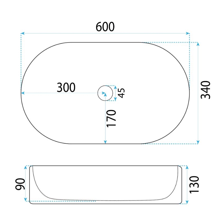 REA-U6526 - VANDA ráültethető mosdó 34x60 cm, kerámia/fényes fehér