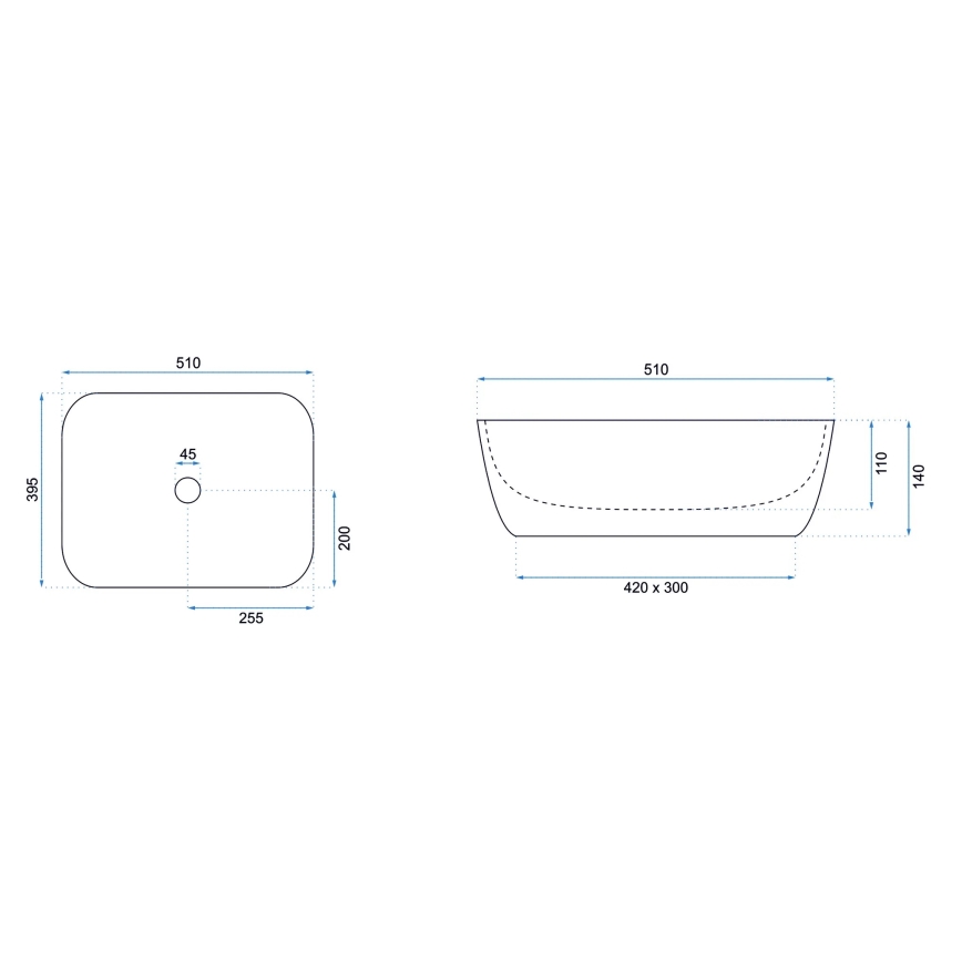 REA-U6616 - Ráépíthető mosdó FREJA 39,5x51 cm kerámia/fehér