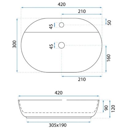 REA-U6617 - Ráépíthető mosdó AURA 30x42 cm kerámia/fényes fehér