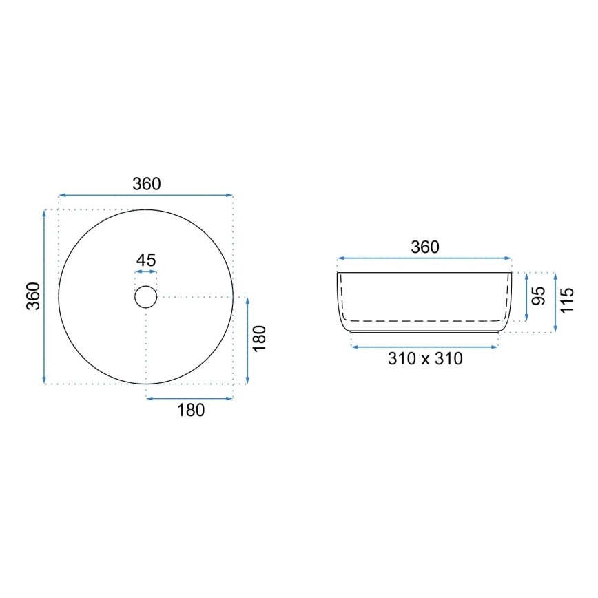 REA-U6630 - Ráépíthető mosdó SAMI Ø 36 cm, kerámia/fehér/szálcsiszolt arany