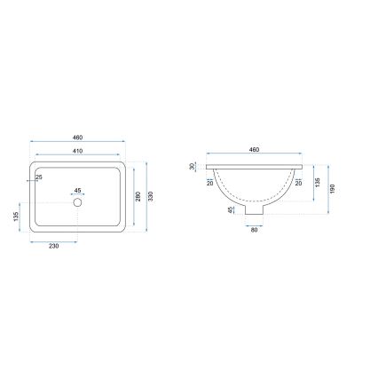 REA-U6653 - ADELA beépíthető mosdó 33x46 cm kerámia/fényes fehér
