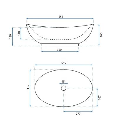REA-U6801 - Munkalapra helyezhető mosdó KATE 33,5x55,5 cm kerámia/fényes fehér