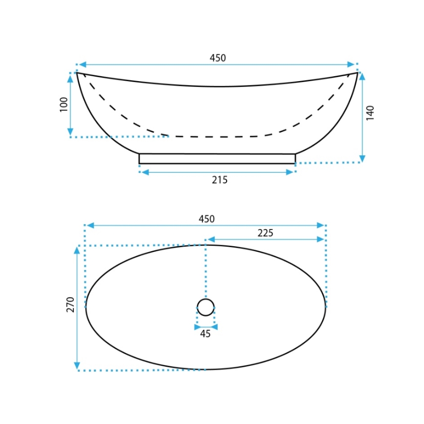 REA-U6802 - Pult tetejére szerelhető KATE mosdó 27x45 cm kerámia/fényes fehér