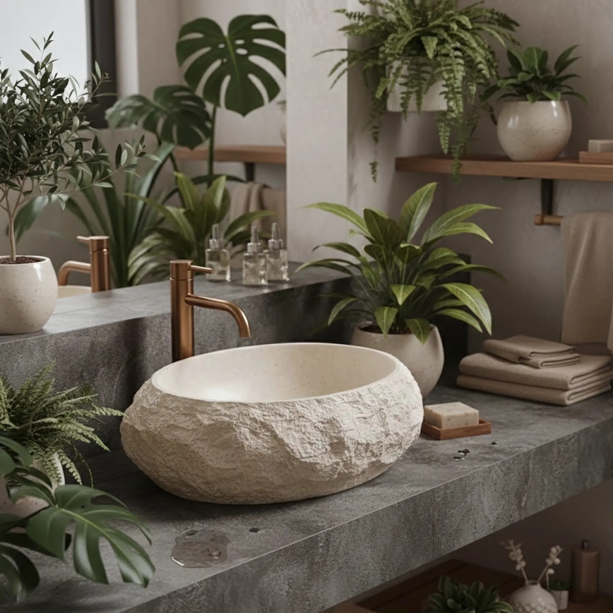 REA-U7347 - Ráépített mosdó MIKA 38x50 cm bézs/kőhatású