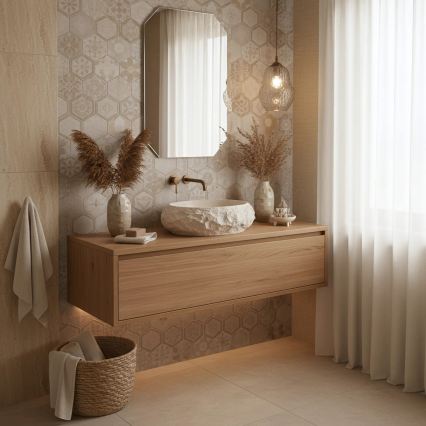 REA-U7347 - Ráépített mosdó MIKA 38x50 cm bézs/kőhatású