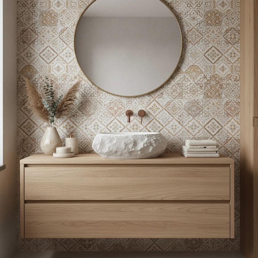 REA-U7350 - Ráültethető mosdó MIKA 38x50 cm fehér/kőhatású