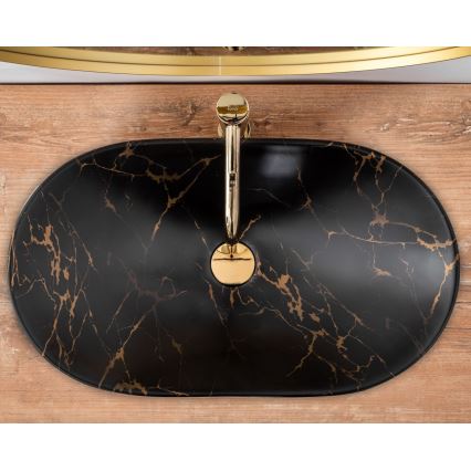 REA-U7478 - Ráépíthető mosdó ROYAL 36x62 cm kerámia/fekete/márvány dekor