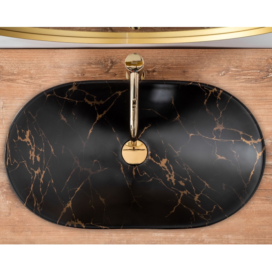 REA-U7478 - Ráépíthető mosdó ROYAL 36x62 cm kerámia/fekete/márvány dekor