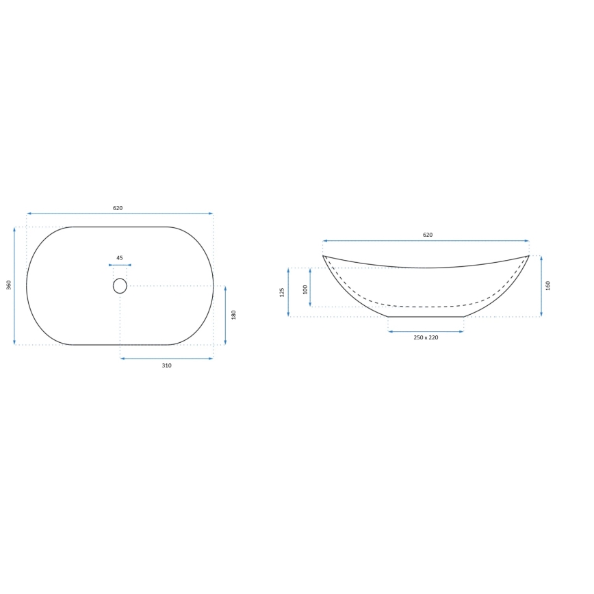 REA-U7478 - Ráépíthető mosdó ROYAL 36x62 cm kerámia/fekete/márvány dekor