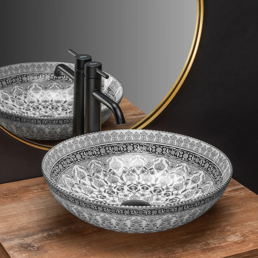 REA-U8002 - ARTE 40 cm pult fölé helyezhető mosdó, kerámia/fehér/fekete