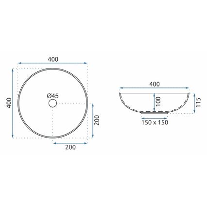 REA-U8002 - ARTE 40 cm pult fölé helyezhető mosdó, kerámia/fehér/fekete