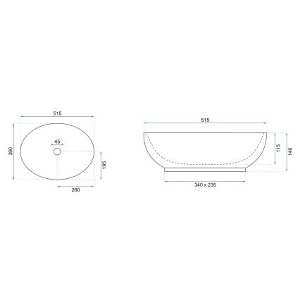 REA-U8198 - Ráépíthető mosdó CAROLA SLIM 39x51,5 cm kerámia/fényes fehér