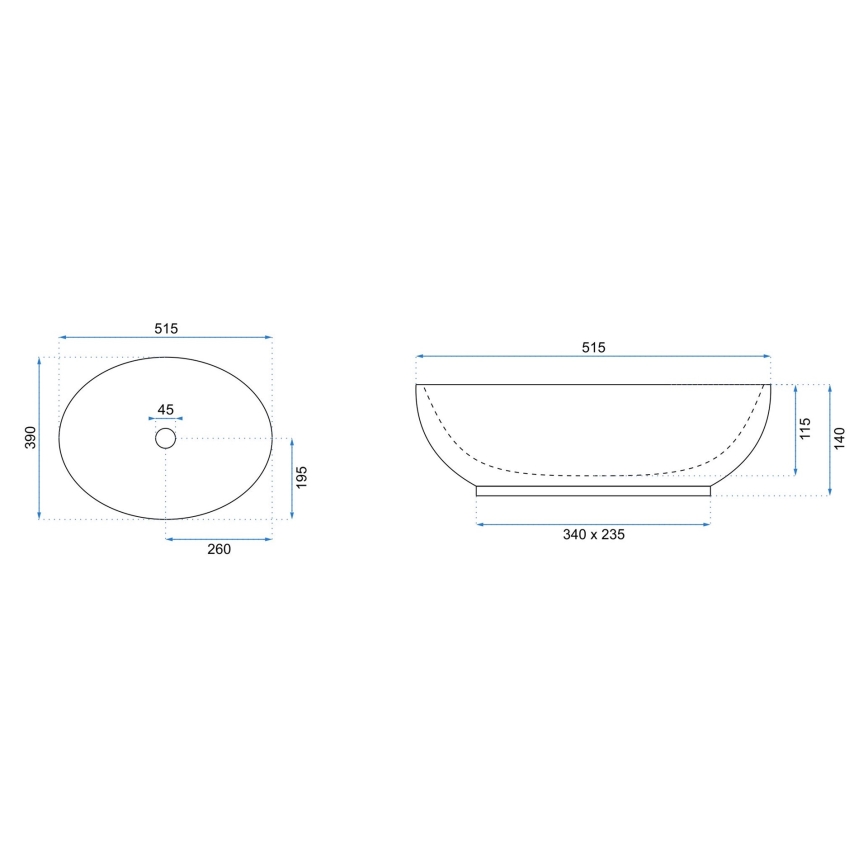 REA-U8198 - Ráépíthető mosdó CAROLA SLIM 39x51,5 cm kerámia/fényes fehér