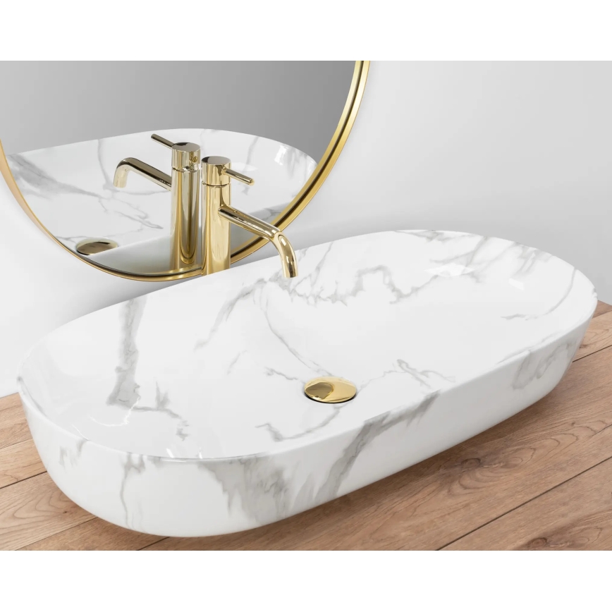 REA-U8403 - CLEO ráépíthető mosdó 41x81 cm kerámia/márvány dekor